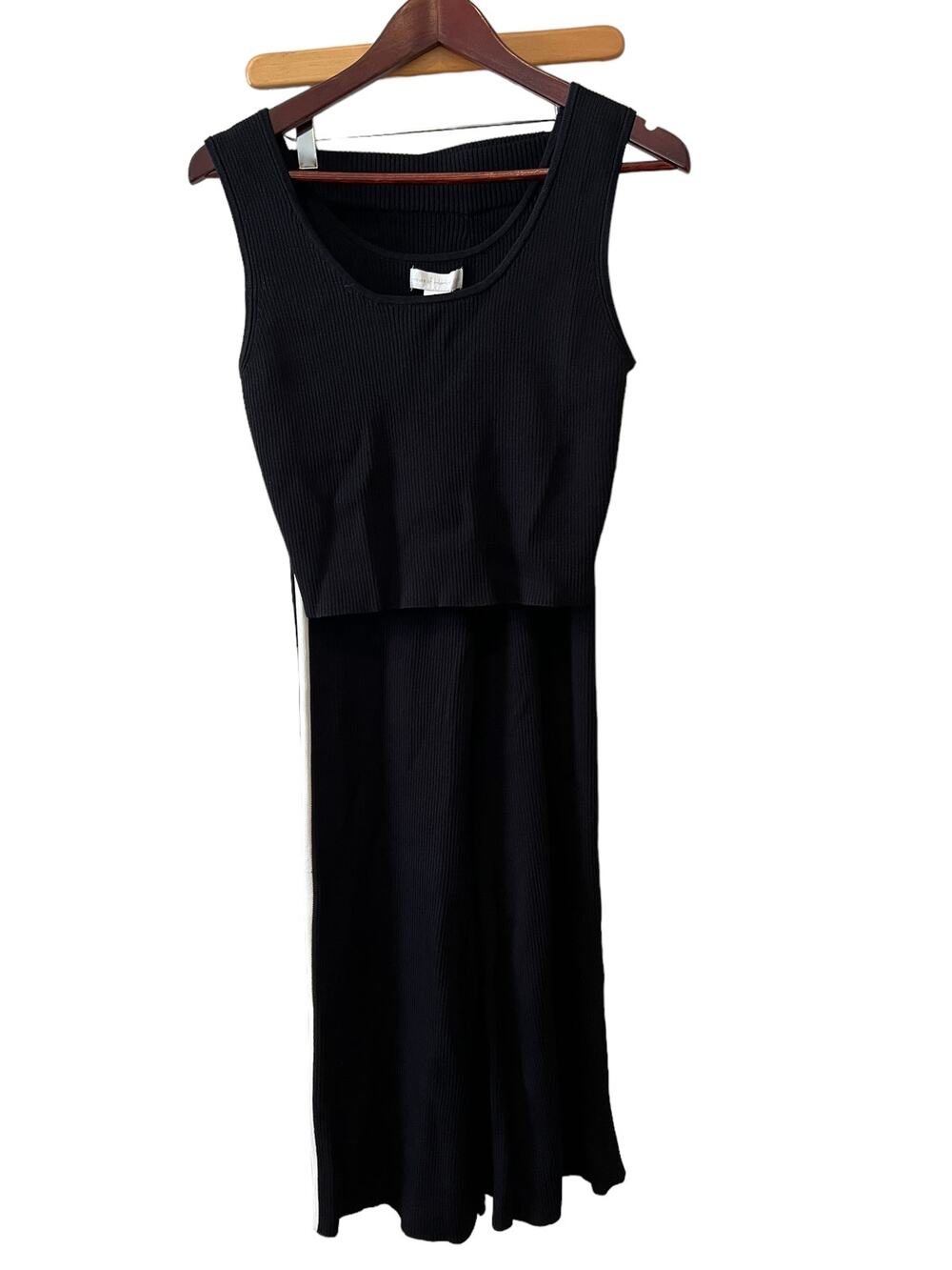 House of Harlow 1960 Wide Leg Ribbed Knit Pants & Crop Top Set Black M